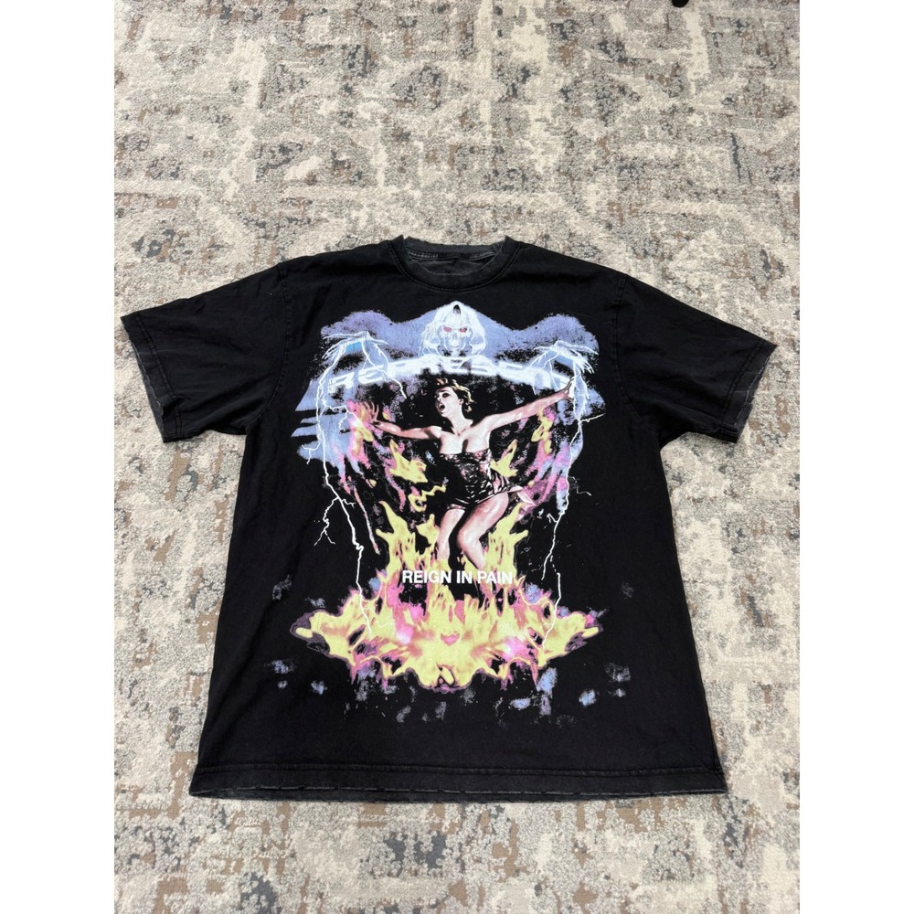 Represent Reign in Pain‎ Graphic T-Shirt Black Distressed Streetwear Tee